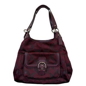 Coach Campbell F26245 Burgundy Signature Metallic Hobo Bag Burgundy